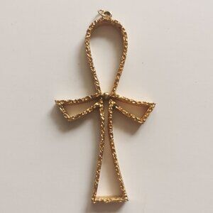 Egyptian Ankh Cross Gold-tone Vintage 4" Pendant Egypt Jewelry Finding Outline